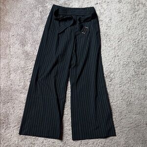 Pinstripe Wide-Leg Pants high waisted with belt